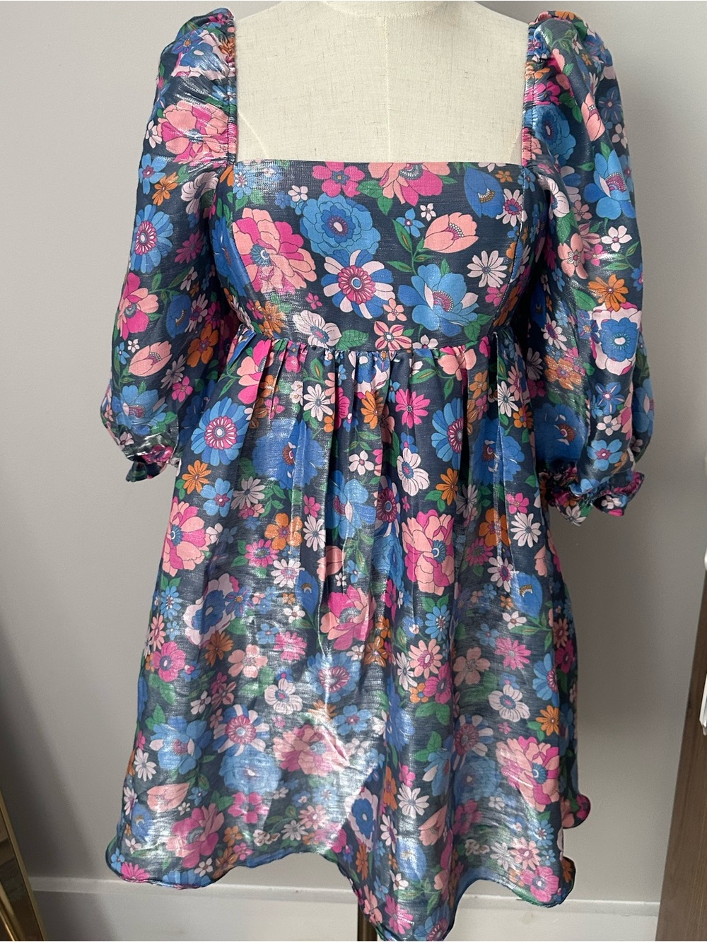 Storia Navy Dress with Multicolor Floral Accents